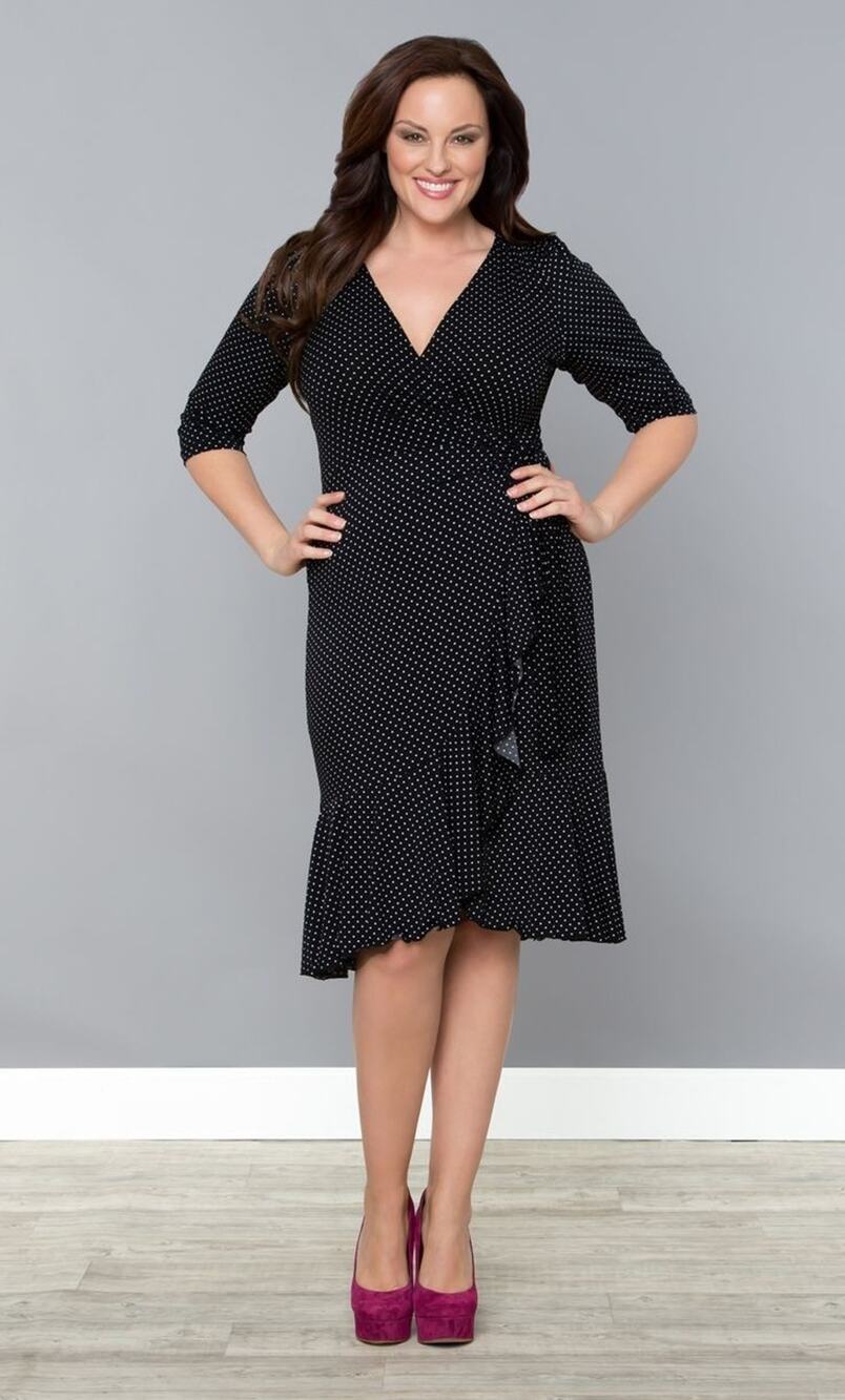 Kiyonna Retro Dress Mini Polka Dots Flirty Flounce Style 2X Ruffle Hem Packable